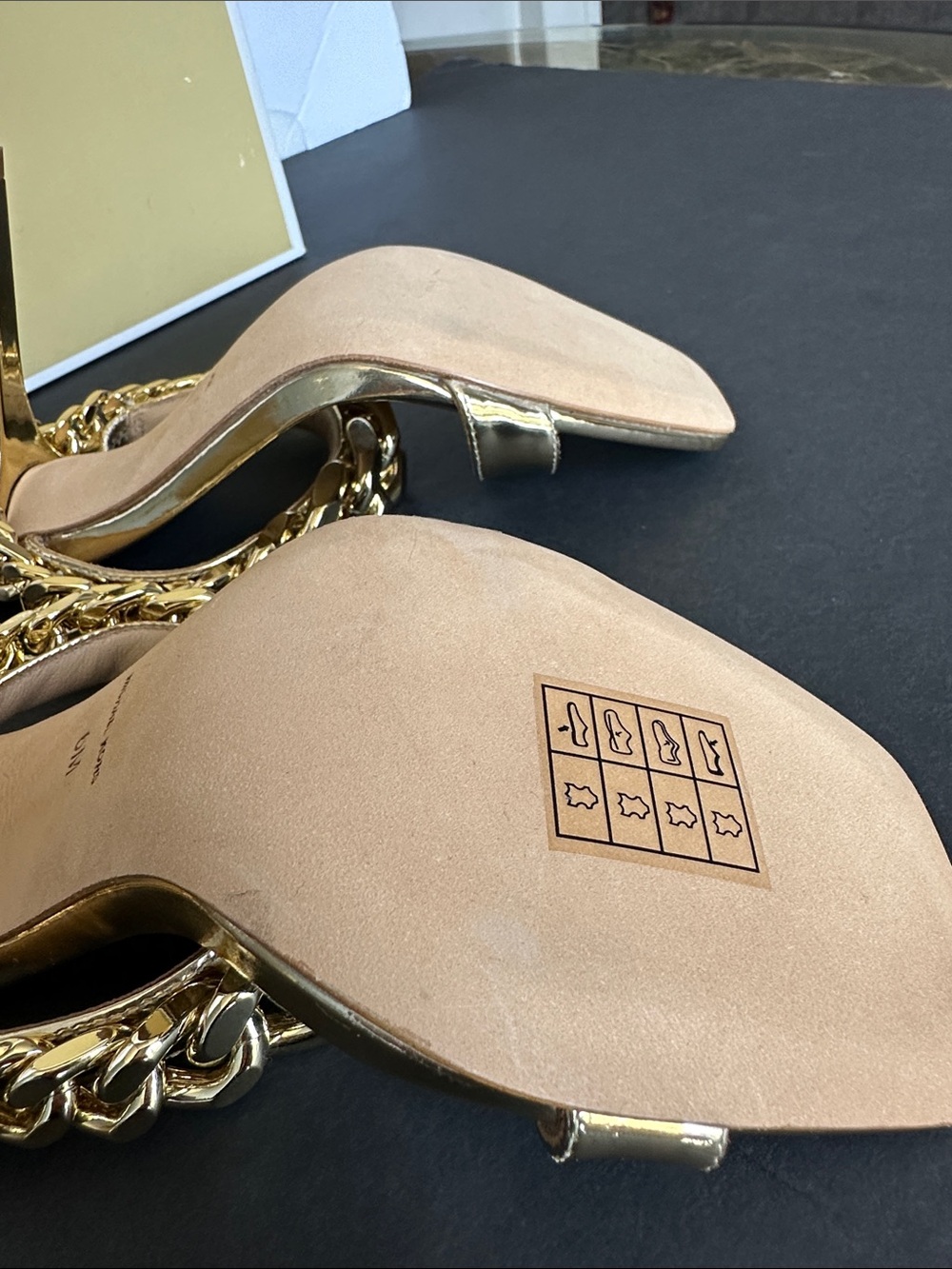 Michael Kors Metallic Gold Chain Strap High Heel Mules.  NEW WITH BOX - Picture 12 of 15